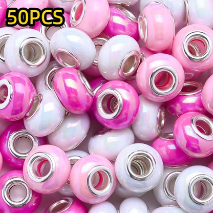 50pcs Large Hole Flat Round Acrylic Beads