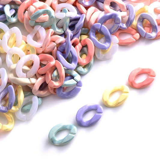 100pcs Acrylic Chain Twister Oval Glitter Open Ring Beads