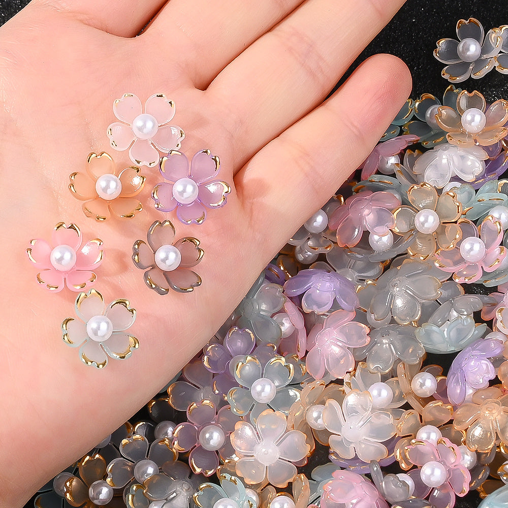 30pcs 15mm Cherry Blossom Acrylic Patch Beads