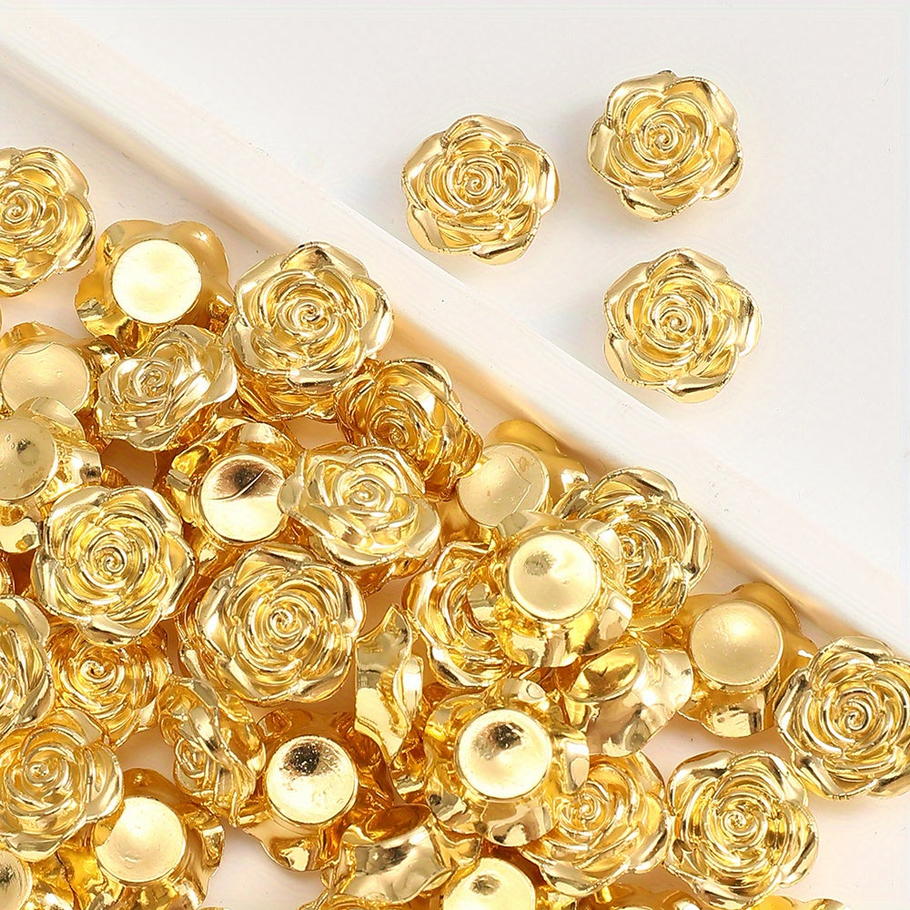 30pcs 12mm Golden Resin Floral Flatback Beads