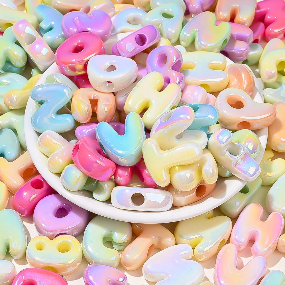 Summer UV Iridescent Clear Acrylic Alphabet Beads, 10pcs/Set