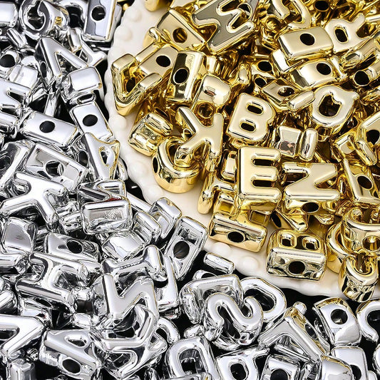 Golden / Silver Shiny CCB Big Hole Alphabet Beads, 10pcs