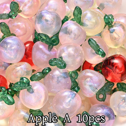 10pcs Cherry Apple Shape Acrylic Charm Beads