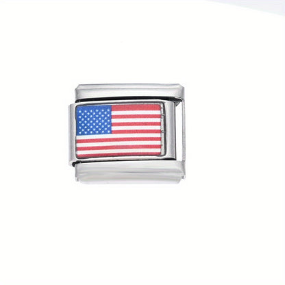 1pc 9x10mm Stainless Steel World Flag Module Charm Bead