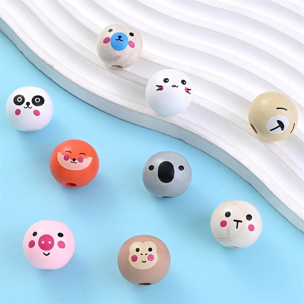 10pcs 20mm Cute Cartoon Animal Wooden Large Hole Beads
