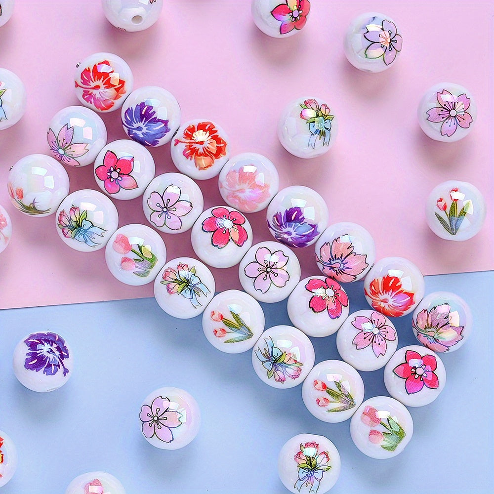 10pcs 16mm Glossy Floral Acrylic Beads