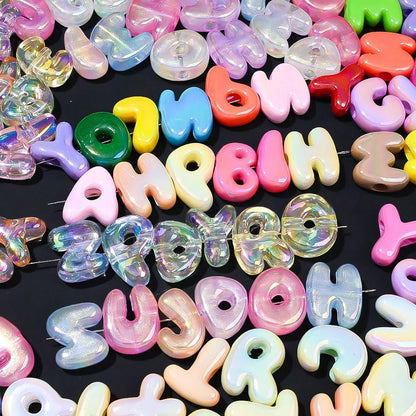 Summer UV Iridescent Clear Acrylic Alphabet Beads, 10pcs/Set