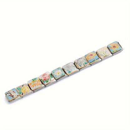 1pc 9x10mm Stainless Steel Landscape Painting Module Bead