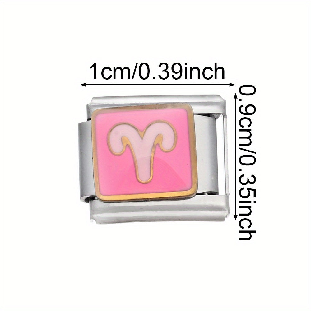 1pc 9x10mm Stainless Steel Zodiac Sign Module Bead