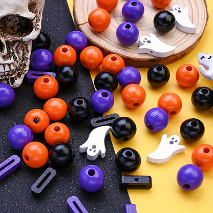 Halloween Wood Ghost Beads Set