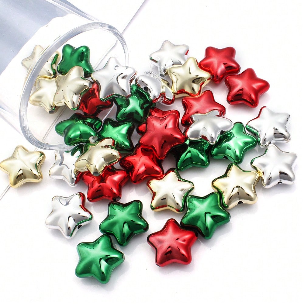 20mm Shiny Christmas Acrylic Star Charm Beads, 10pcs