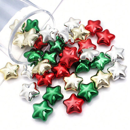 20mm Shiny Christmas Acrylic Star Charm Beads, 10pcs