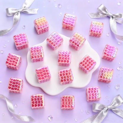 5pcs/set 15mm Heart-Print Acrylic Cube Beads