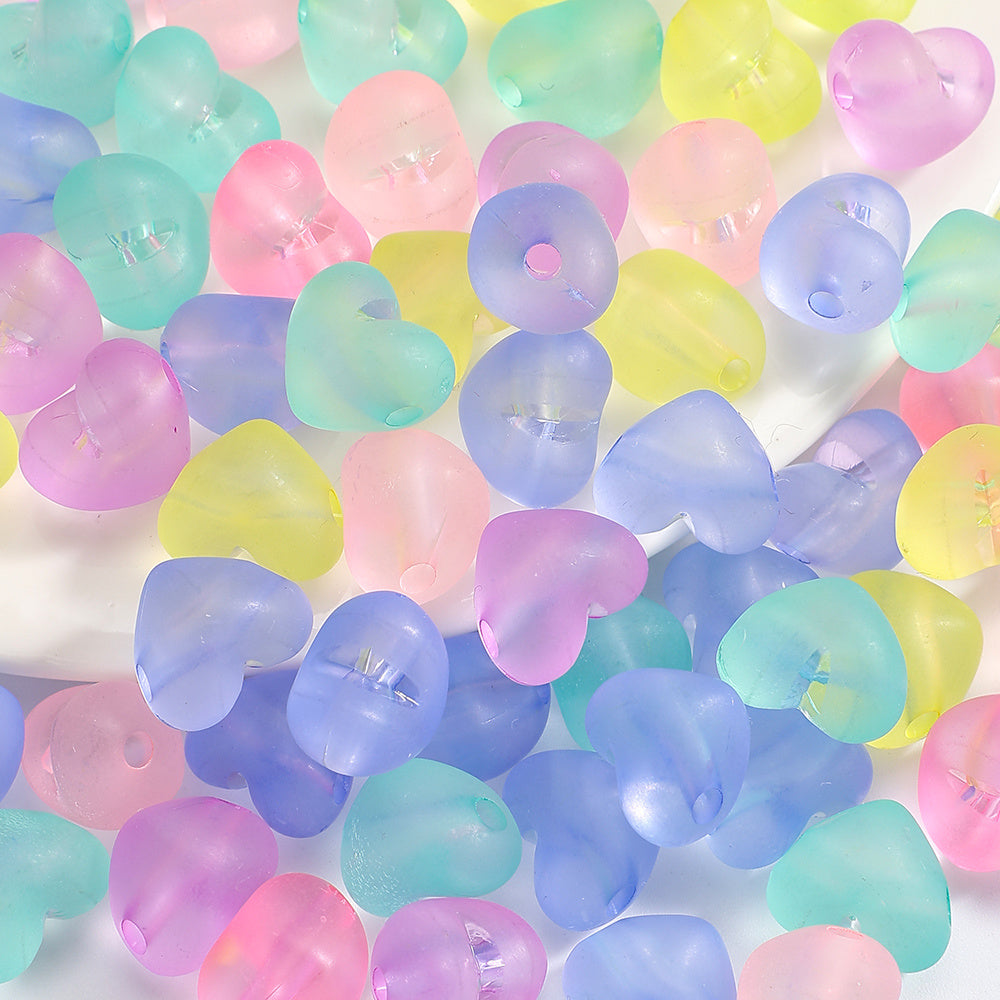 30pcs 15x13mm Frosted Round Heart Acrylic Beads