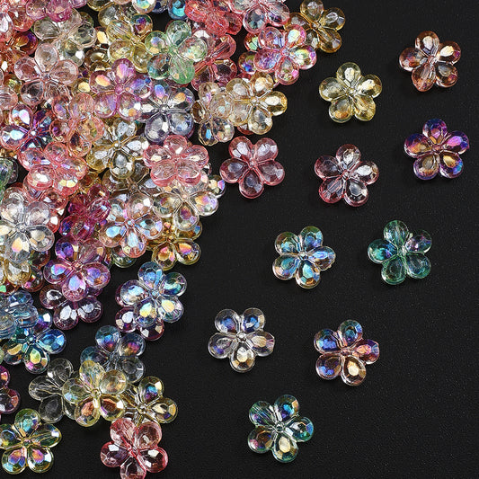 100pcs 14mm Transparent AB Acrylic Flower Beads