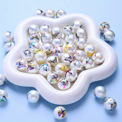 16mm Butterfly Print Acrylic Round Beads
