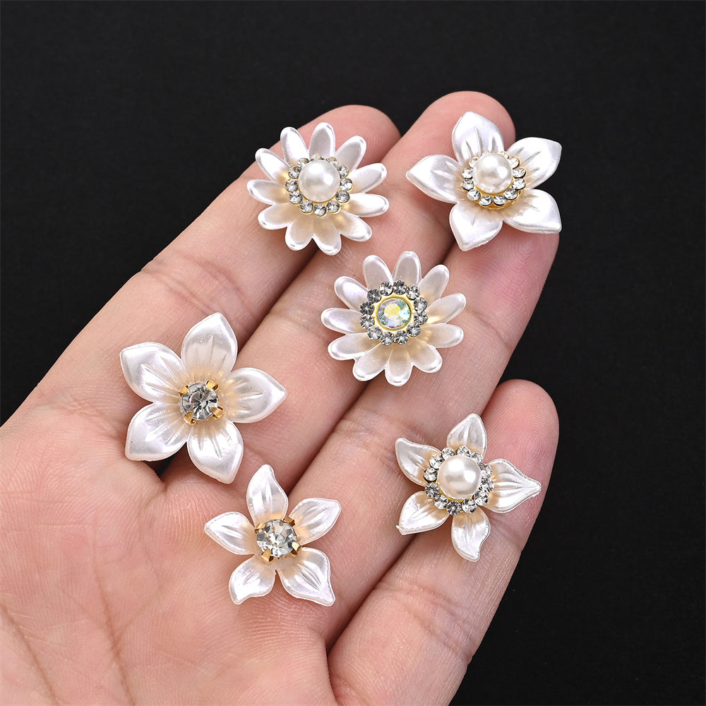 White Flower Rhinestone Flatback Beads
