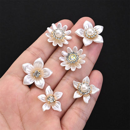 White Flower Rhinestone Flatback Beads