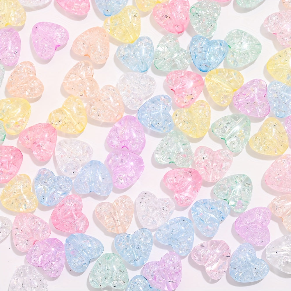 50pcs Colorful Cracked Heart Acrylic Beads