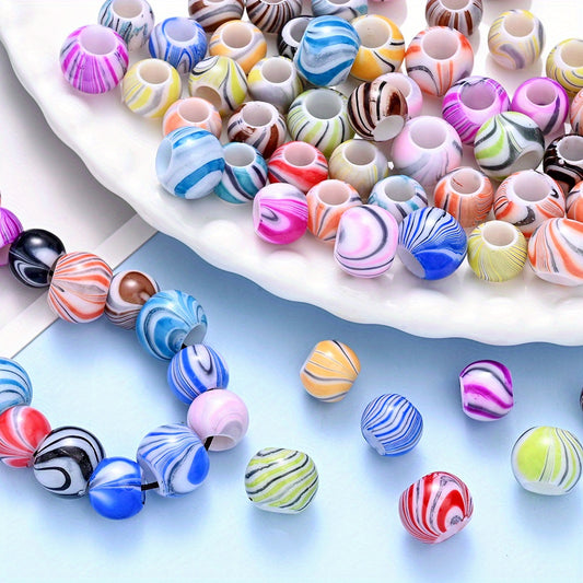 50/100pcs 10/12mm Multicolored Striped Macropore Beads