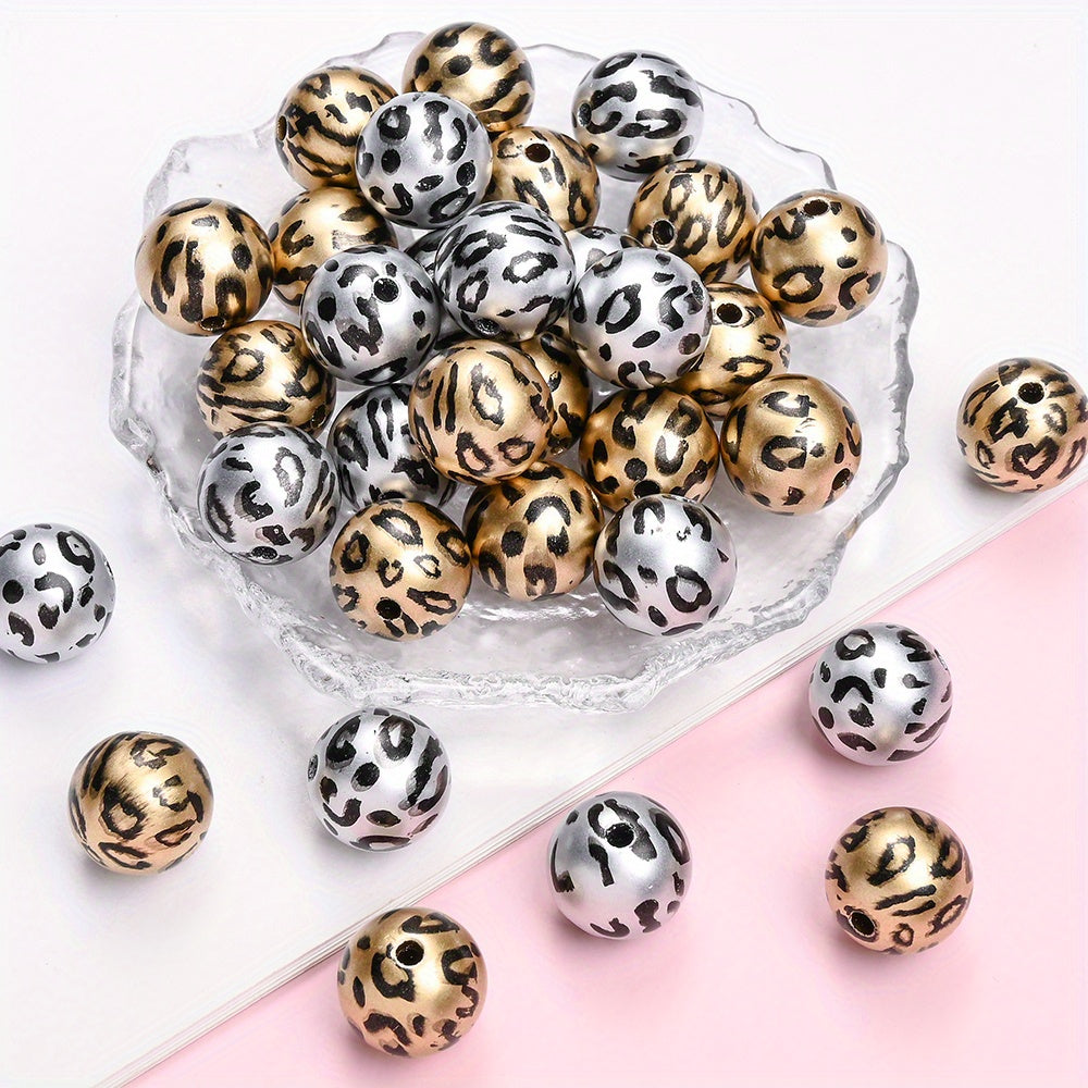 10pcs 16mm Leopard Print Acrylic Round Beads
