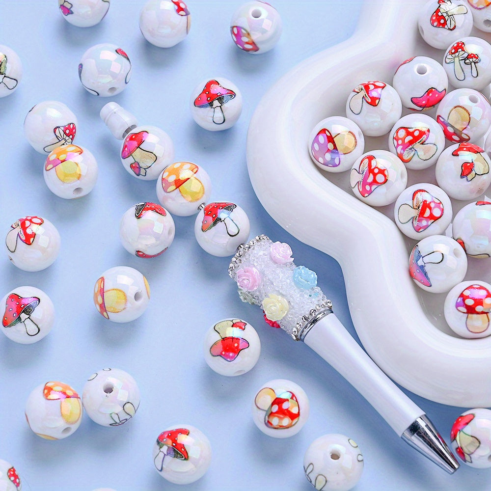 10pcs 16mm Glossy Mushroom Print Beads
