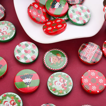 30mm Christmas Printed Flat Acrylic Spacer Beads, 10pcs
