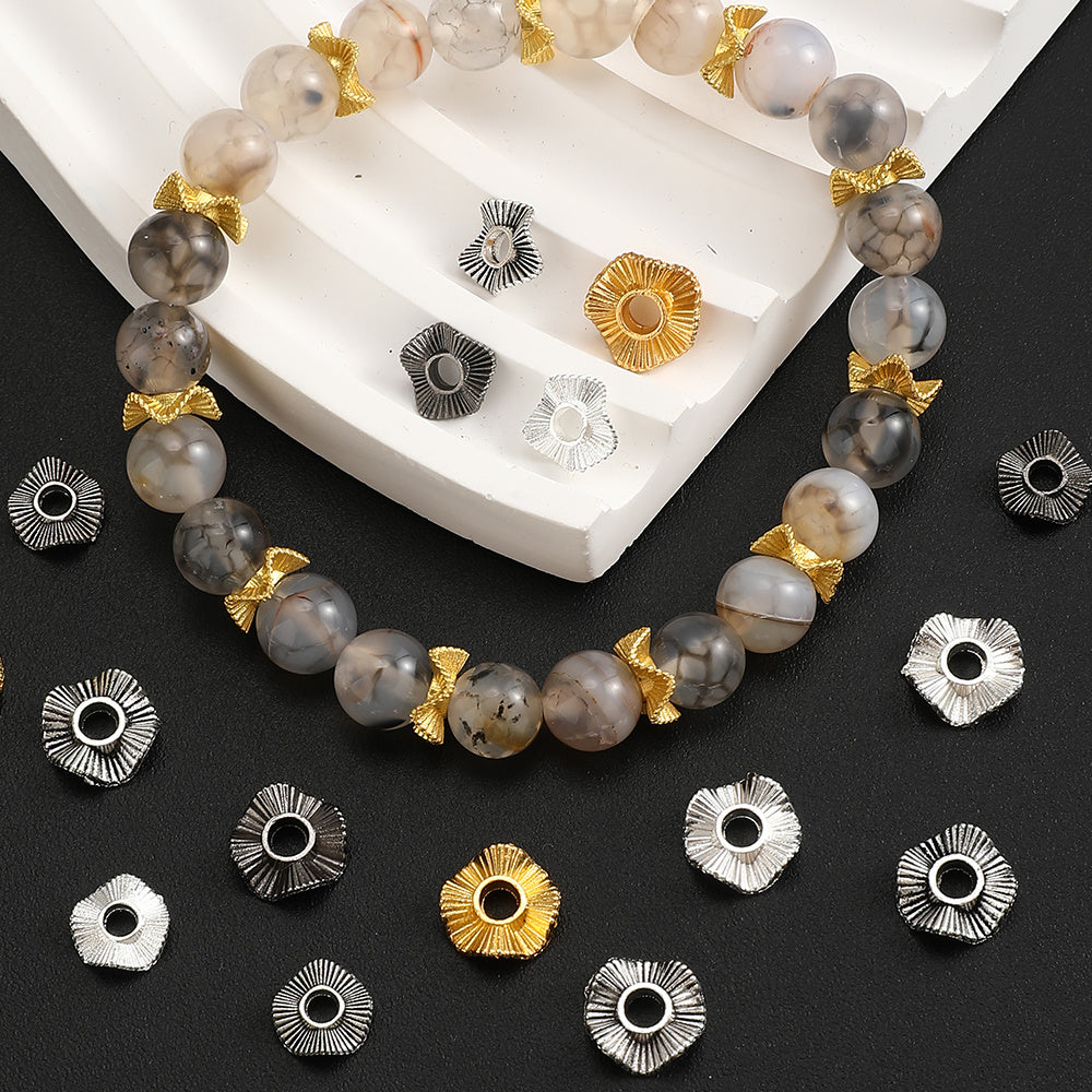 50pcs/set 8/10mm Wavy Golden & Silvery Spacer Beads
