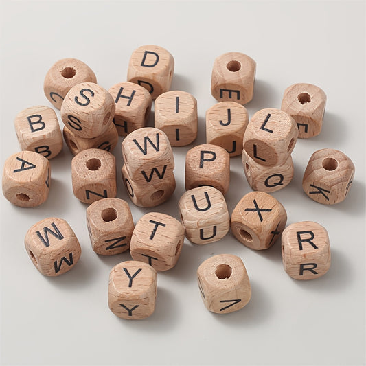 10/26pcs 12mm Alphabet Cube Wooden Beads