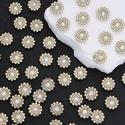 50pcs 13.8mm Two-Tone Sunflower Rhinestone Patch Beads