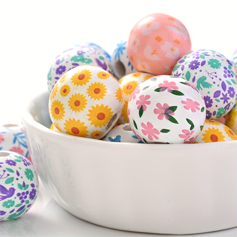 Transparent Flower Print Resin Big Hole Spacer Beads