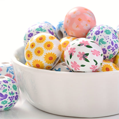 Transparent Flower Print Resin Big Hole Spacer Beads