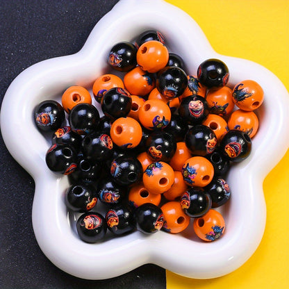 16mm Halloween Wooden Pumpkin & Witch Broom Beads