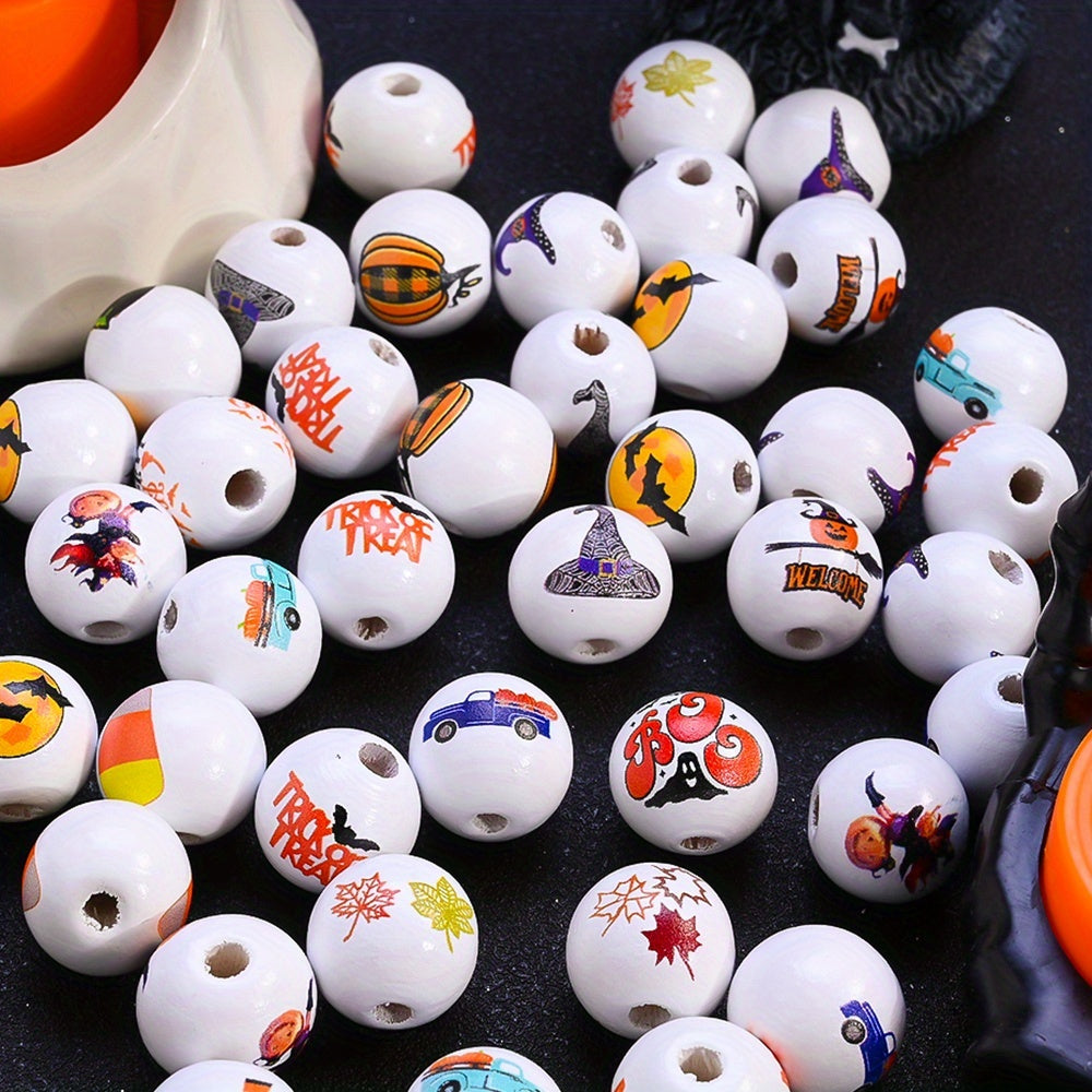 15mm Halloween Wooden Pattern Beads