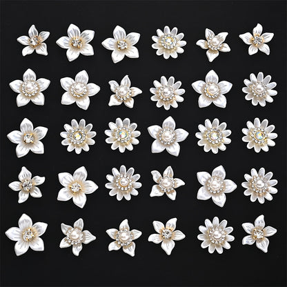 White Flower Rhinestone Flatback Beads