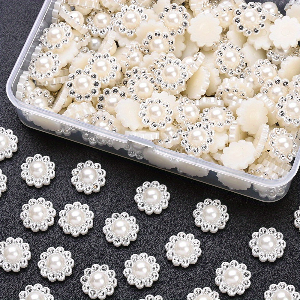 White Imitation Pearl Sunflower Flatback Beads
