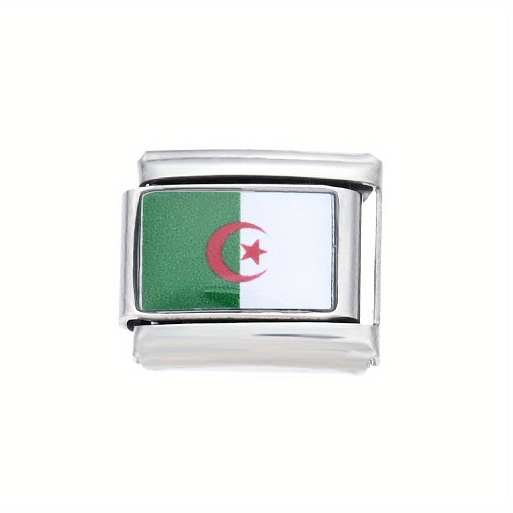 1pc 9x10mm Stainless Steel World Flag Module Charm Bead