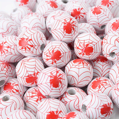 Halloween Spider Pattern Wooden Beads
