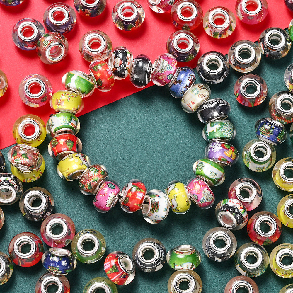 14 × 8mm Christmas Print Acrylic Barrel Spacer Beads, 30pcs