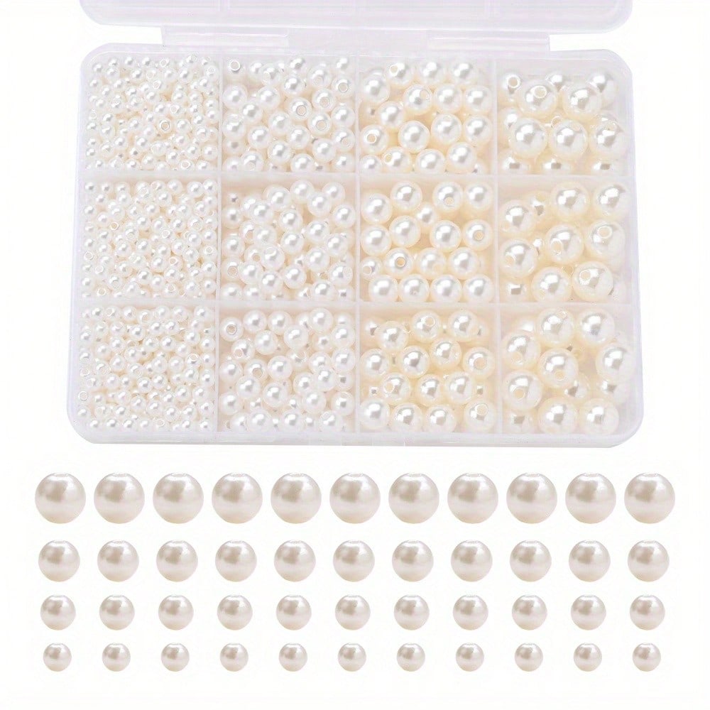 1100pcs/box Mixed Size White Acrylic Round Beads