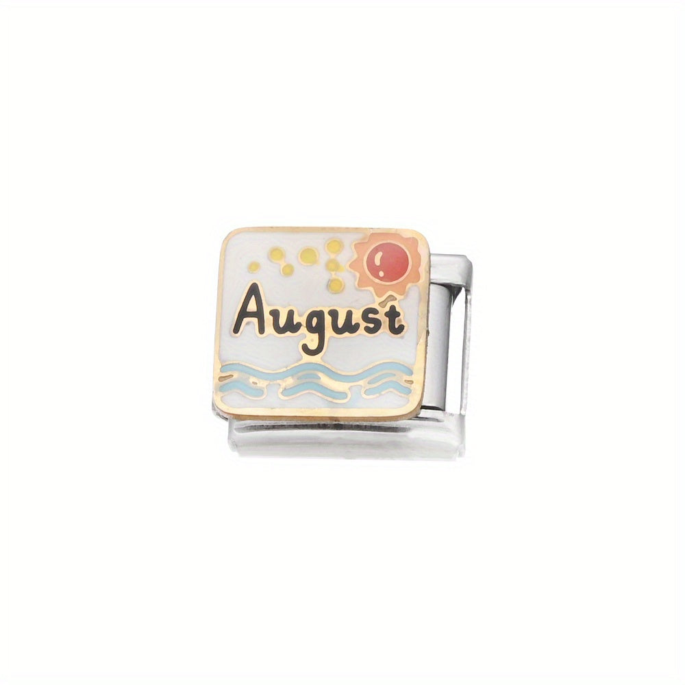 1pc 9x10mm Stainless Steel Month Theme Module Bead