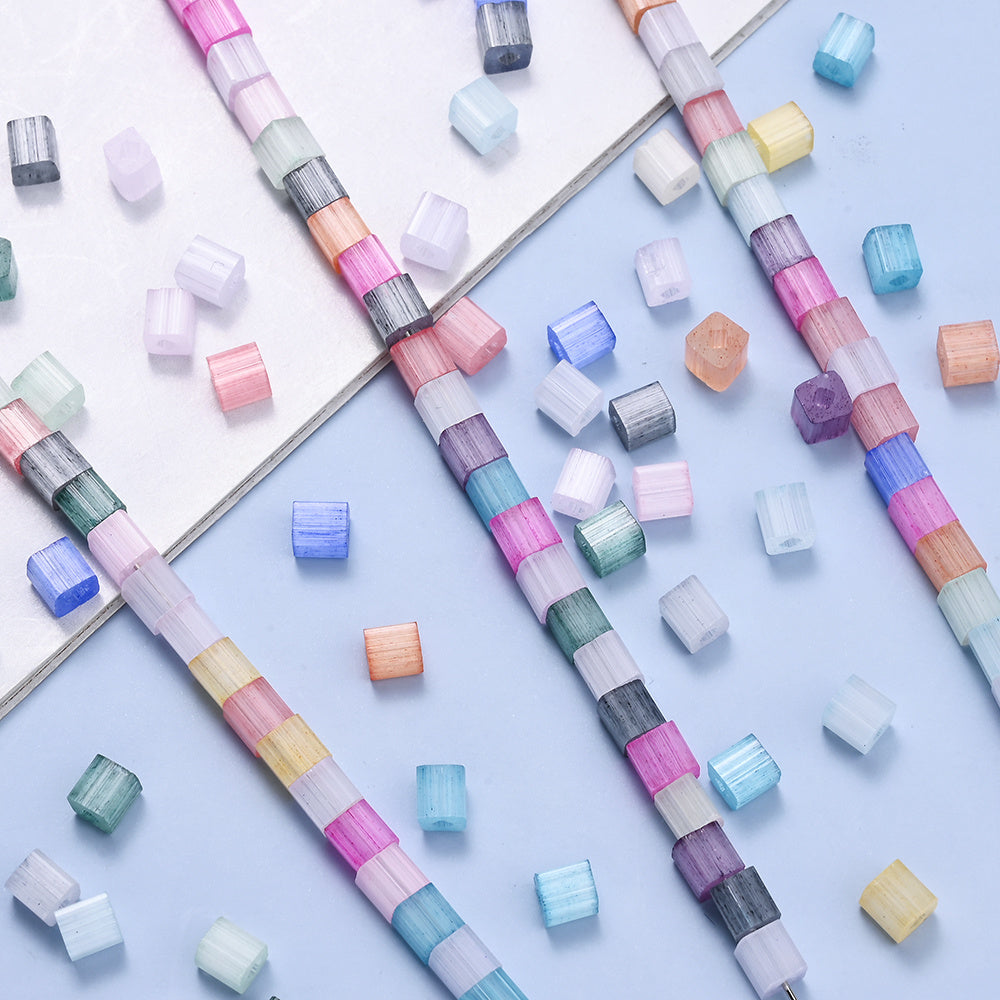200Pcs Square Glass Beads For Jewelry Making 4MM Seed Beads & Beads Assortments DIY Handmade Bracelet Necklace Crafts Accessories