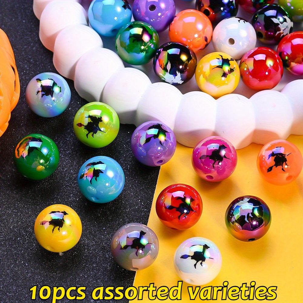 16mm Halloween Witch Print Acrylic Beads