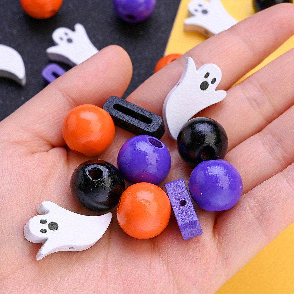 Halloween Wood Ghost Beads Set