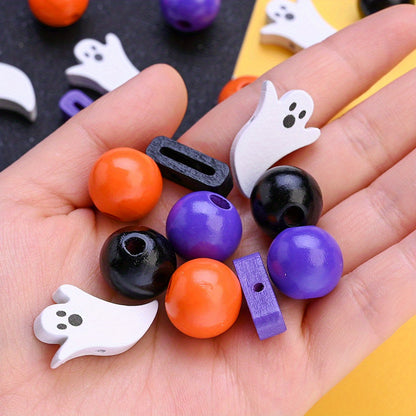 Halloween Wood Ghost Beads Set