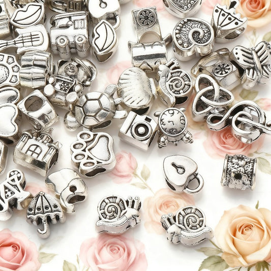 30/50pcs Vintage Silvery Large Hole Alloy Beads
