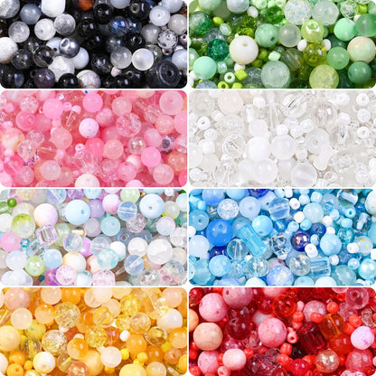 50g 3-12mm Multi-Style Glass Round Beads
