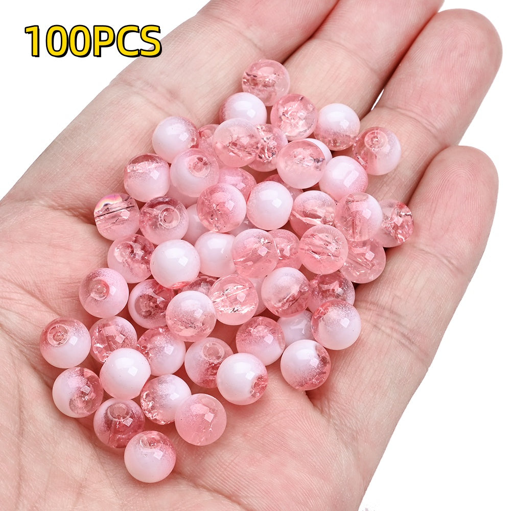 100pcs 8mm Translucent Crackle Glass Beads
