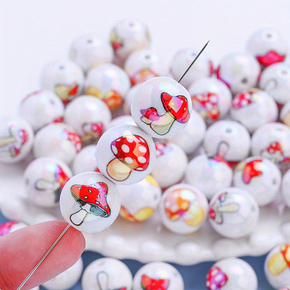 10pcs 16mm Glossy Mushroom Print Beads