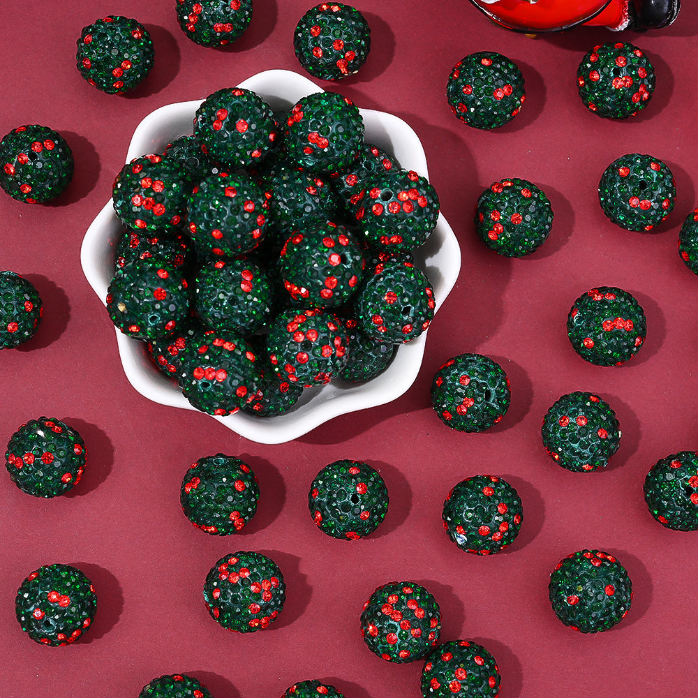 16mm Green Christmas Rhinestone Beads